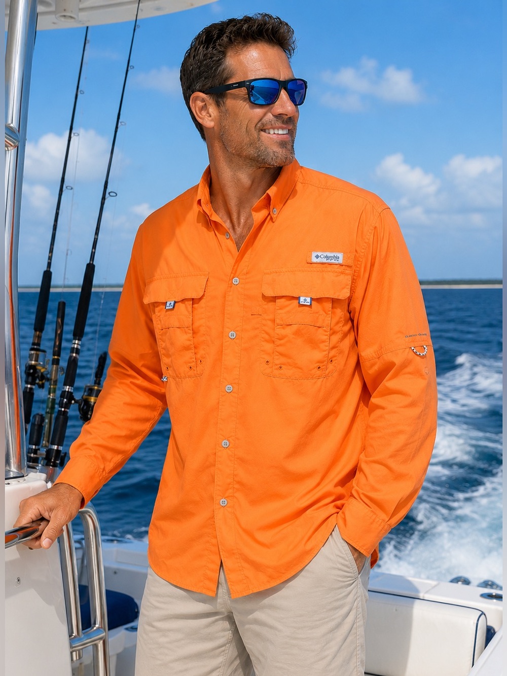 Columbia PFG Omni-Shade Fishing Shirt Men’s Large Orange Vented Boating Outdoors